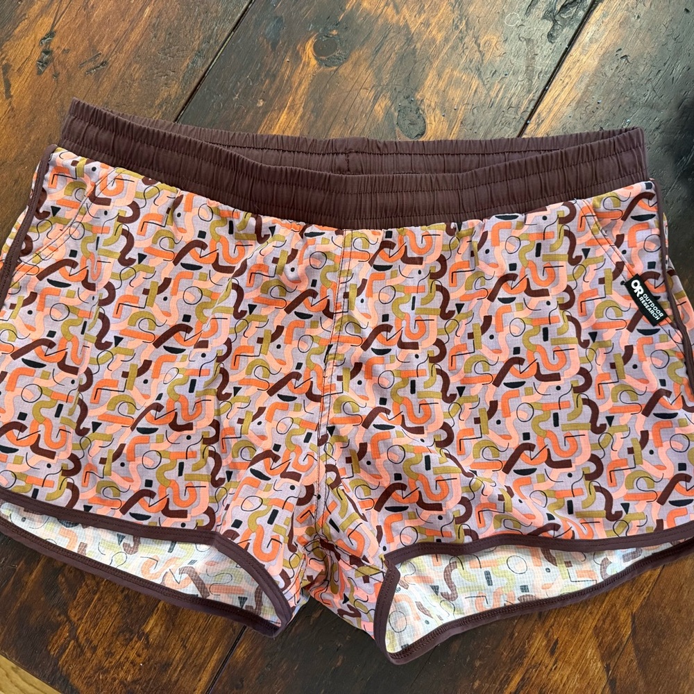 Outdoor Research Women's Patterned Athletic Shorts - Pink and Brown